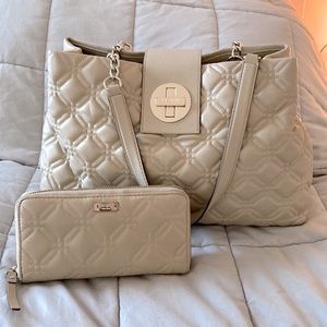 Vintage tan/cream quilted Kate Spade bag and matching wallet.